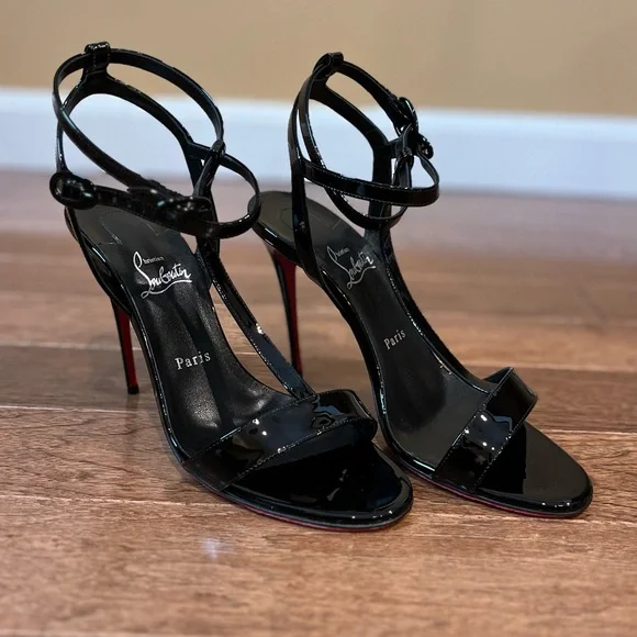 Sandal Black Louboutin Shoes Christian Louboutin Black Sandals With Crystal  Embellishments Heels